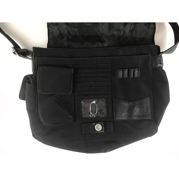 Fossil Unisex Adult‎ Black Leather Flap Adjustable Strap Crossbody Bag Size L - Picture 2 of 10